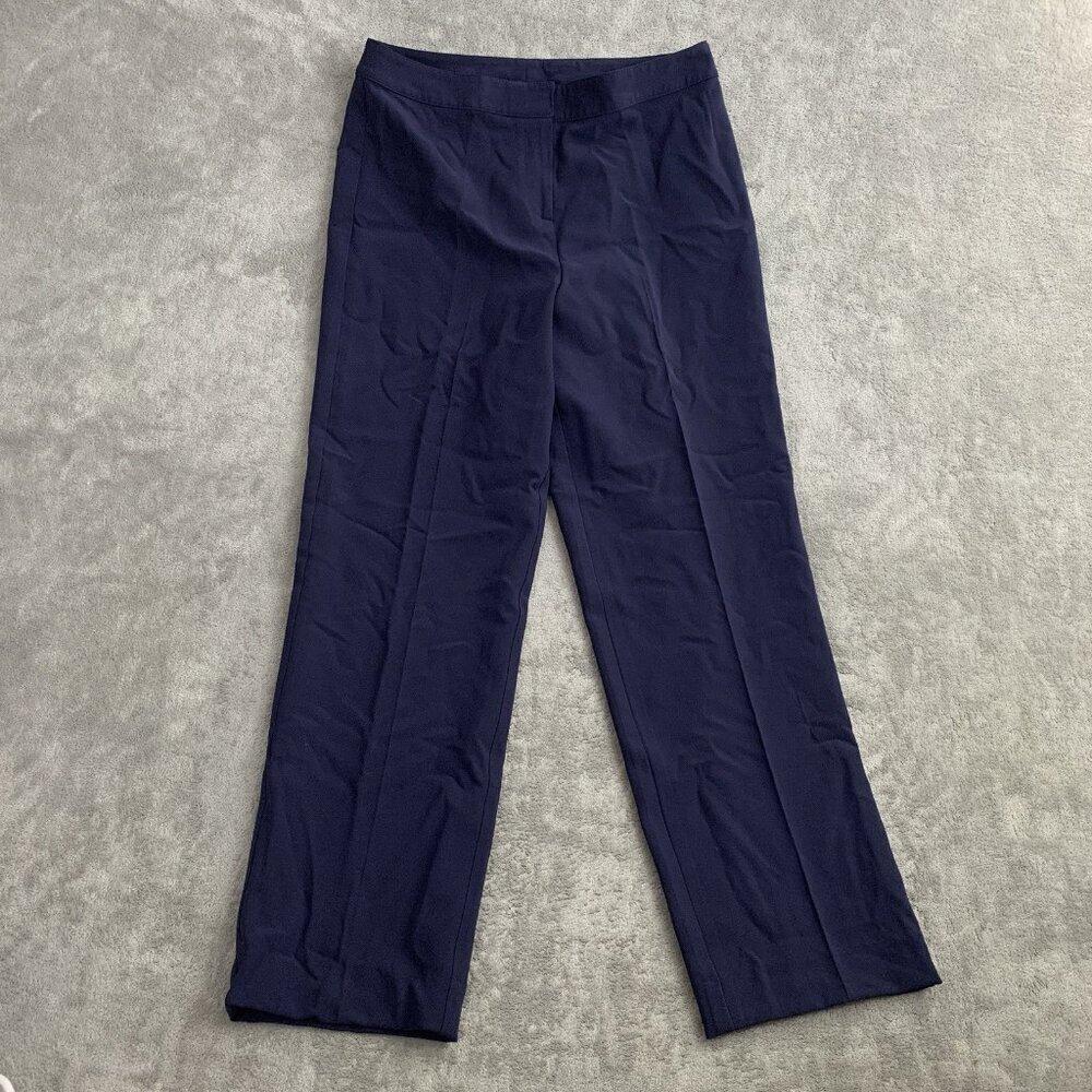 St John Pants Women 4 Straight Leg Navy Blue Casual Pleated Trouser Black Label